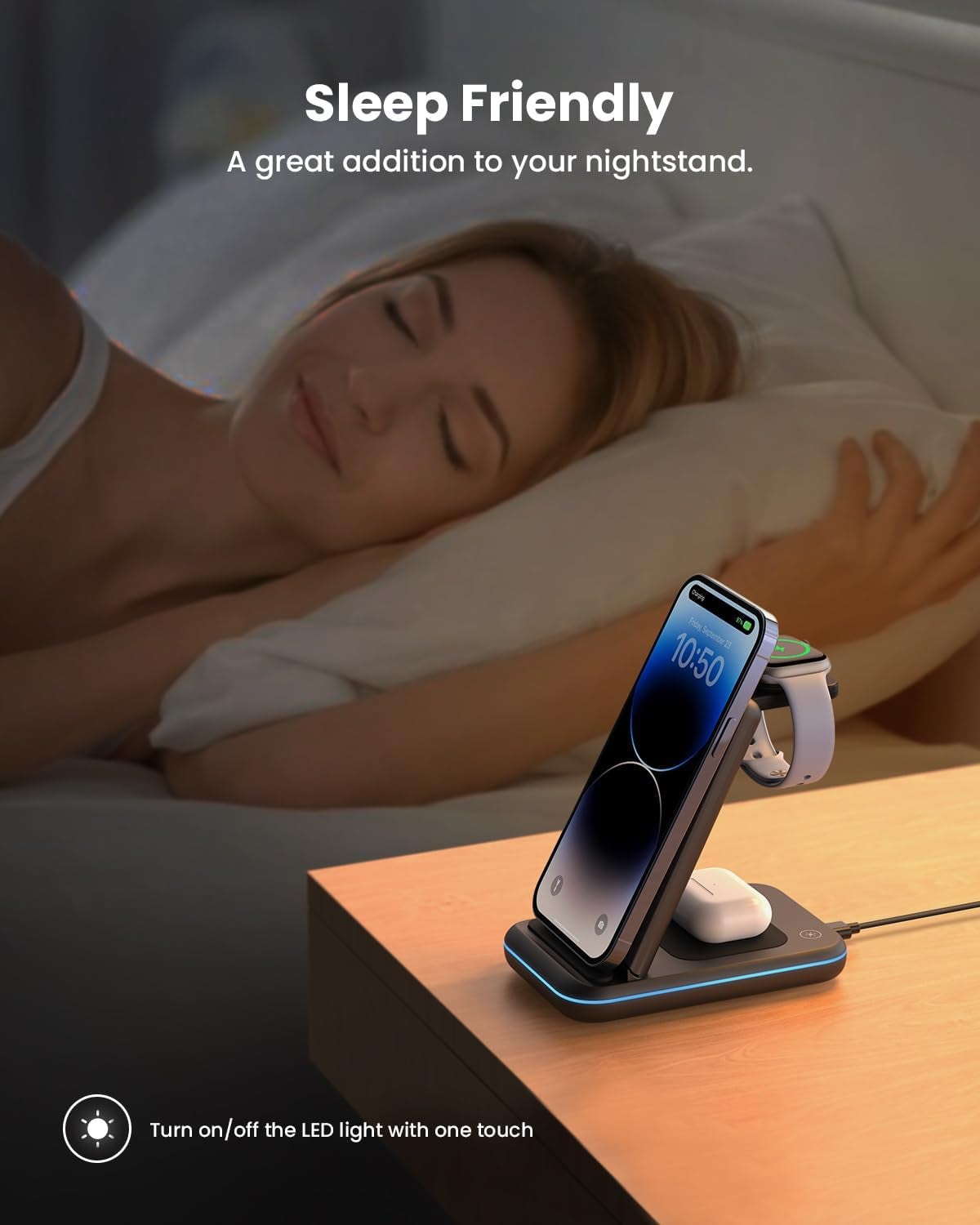 3 in 1 Wireless Charging Station, Foldable Wireless Charger Stand for Multiple Apple Devices for Iphone 17 16-8, Apple Watch Ultra//11/10/9/Se/8/7/6/5, Airpods Pro/4/3/2